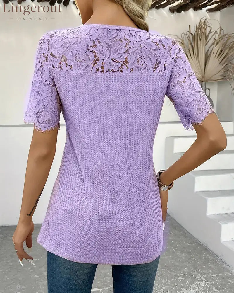 Lace Panel Knitted T-Shirt