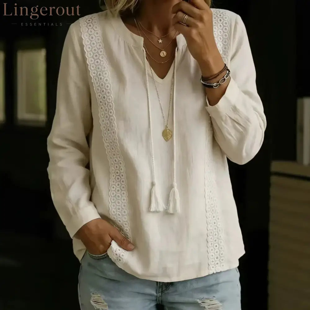2026 Autumn New Amazon Temu Aliexpress European And American Cross-Border Lace Splicing Lace-Up Top Long Sleeves