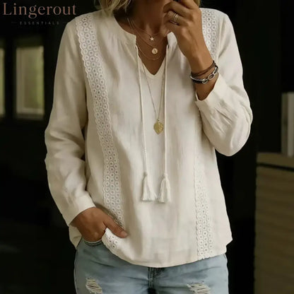 2026 Autumn New Amazon Temu Aliexpress European And American Cross-Border Lace Splicing Lace-Up Top Long Sleeves