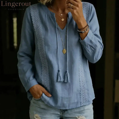2026 Autumn New Amazon Temu Aliexpress European And American Cross-Border Lace Splicing Lace-Up Top Long Sleeves