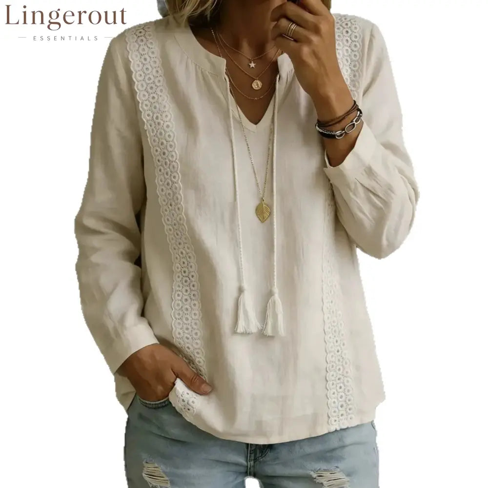 2026 Autumn New Amazon Temu Aliexpress European And American Cross-Border Lace Splicing Lace-Up Top Long Sleeves
