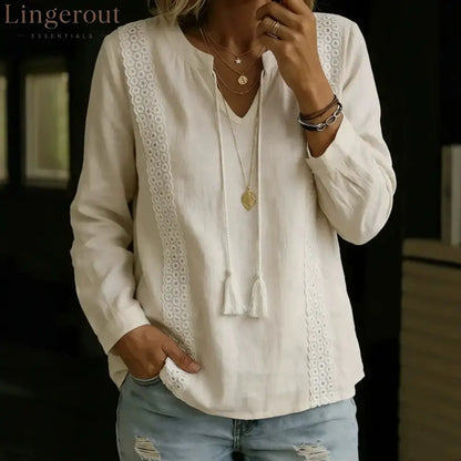 2026 Autumn New Amazon Temu Aliexpress European And American Cross-Border Lace Splicing Lace-Up Top Long Sleeves