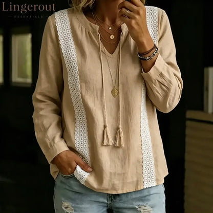 2026 Autumn New Amazon Temu Aliexpress European And American Cross-Border Lace Splicing Lace-Up Top Long Sleeves