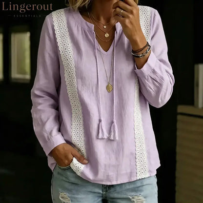2026 Autumn New Amazon Temu Aliexpress European And American Cross-Border Lace Splicing Lace-Up Top Long Sleeves