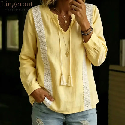 2026 Autumn New Amazon Temu Aliexpress European And American Cross-Border Lace Splicing Lace-Up Top Long Sleeves
