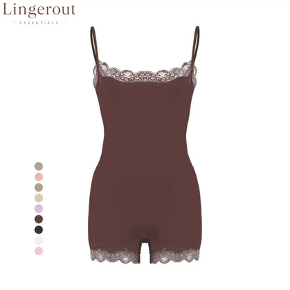 Lace Trim Adjustable Strap Seamless Shaping Bodysuit Short