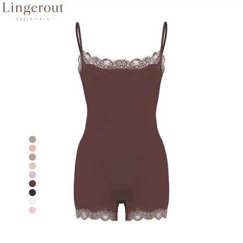 Lace Trim Adjustable Strap Seamless Shaping Bodysuit Short
