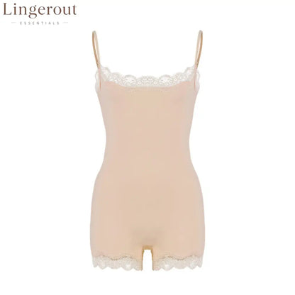 Lace Trim Adjustable Strap Seamless Shaping Bodysuit Short - Nude/nude / XS