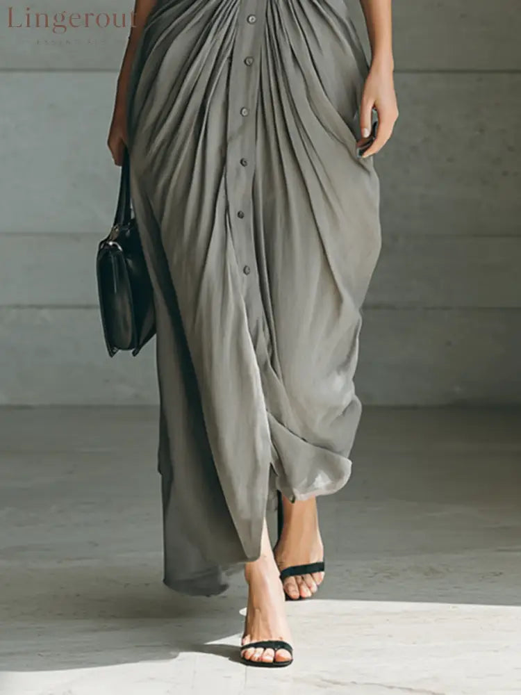 Ladies Lapel Long Sleeve Single Breasted Belt Maxi Dress