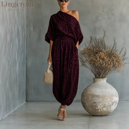 Leopard Print One Shoulder Batwing Top & Cuffed Harem Jogger 2 Piece Co-Ord Set