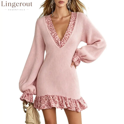 Leopard Trim Ribbed Mini Dress