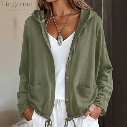 Lightweight Hooded Button Jacket – Soft Casual Layering Piece - Green / S