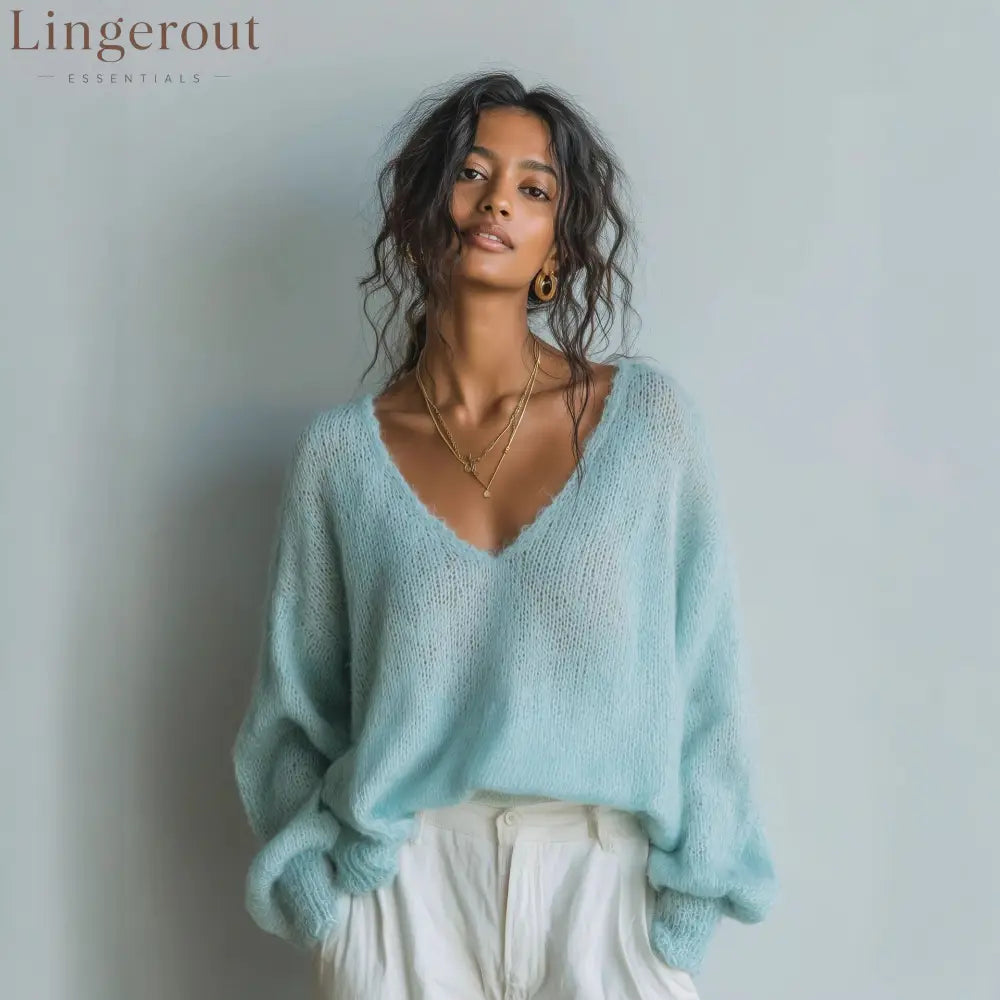 Lightweight Knit V-Neck Relaxed Sweater