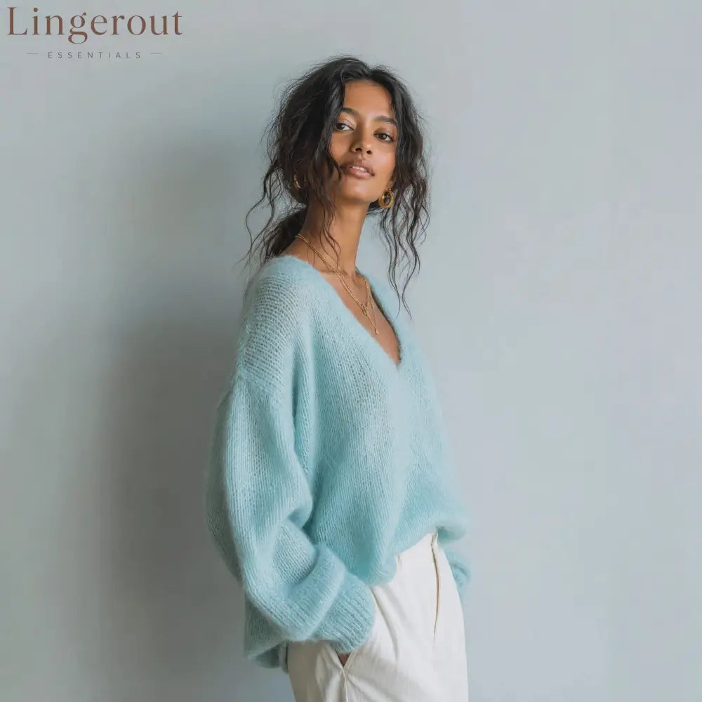 Lightweight Knit V-Neck Relaxed Sweater