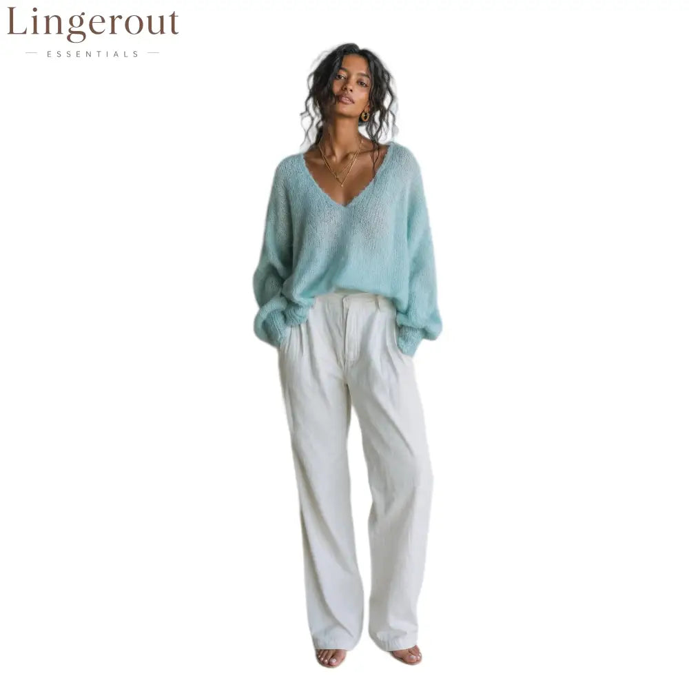 Lightweight Knit V-Neck Relaxed Sweater