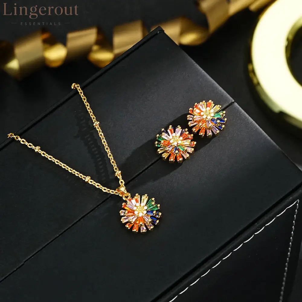 ✨ LIMITED-TIME 30% OFF! ✨ Colorful Firework Stud Earrings – Cubic Zirconia 18K Plated Festive 🎆 - 😍 Earrings + Necklace
