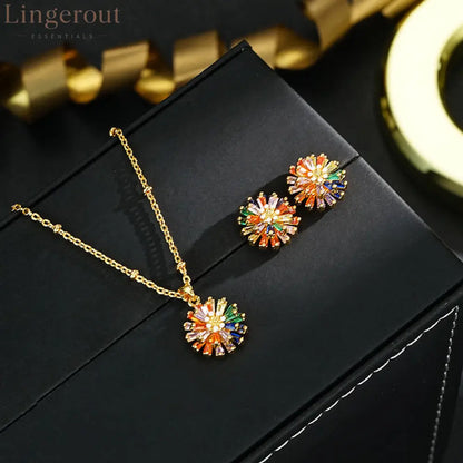 ✨ LIMITED-TIME 30% OFF! ✨ Colorful Firework Stud Earrings – Cubic Zirconia 18K Plated Festive 🎆 - 😍 Earrings + Necklace