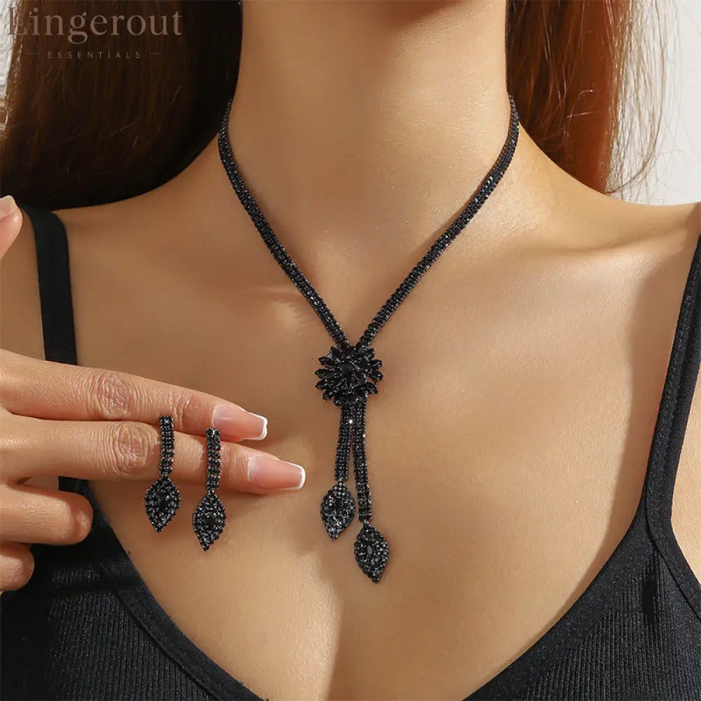 🌼 LIMITED-TIME 30% OFF! ✨ Women’s Zircon Flower Jewelry Set – Elegant Sparkling Ready-to-Gift 💎 - Black - Clothing &