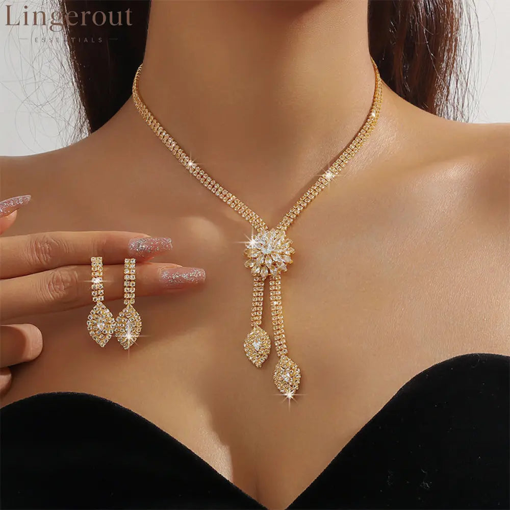 🌼 LIMITED-TIME 30% OFF! ✨ Women’s Zircon Flower Jewelry Set – Elegant Sparkling Ready-to-Gift 💎 - Gold - Clothing &