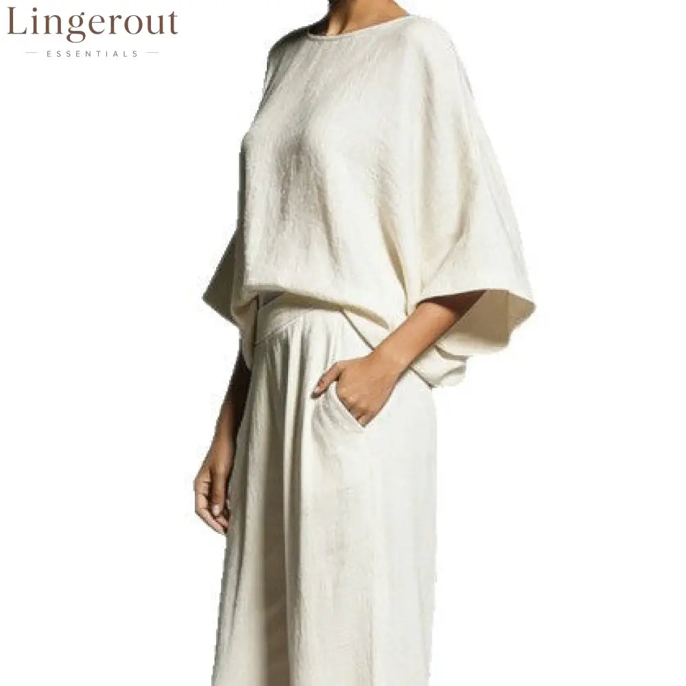 Linen Blend Batwing Sleeve Two-Piece Set