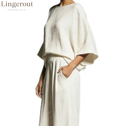 Linen Blend Batwing Sleeve Two-Piece Set