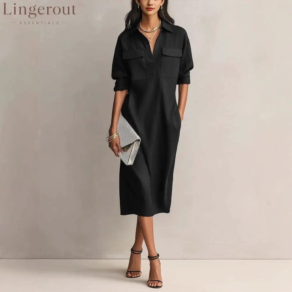 Linen Blend Shirt Midi Dress