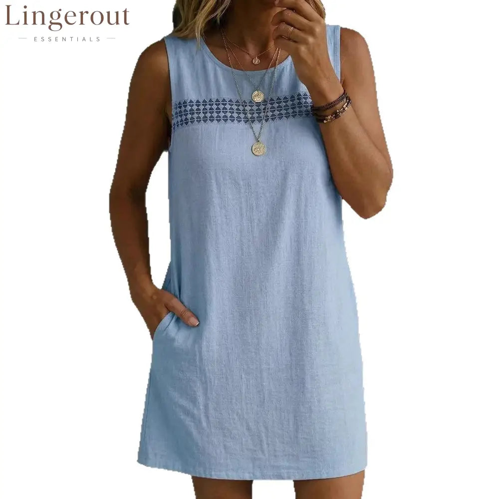 Linen-Blend Sleeveless Shift Dress