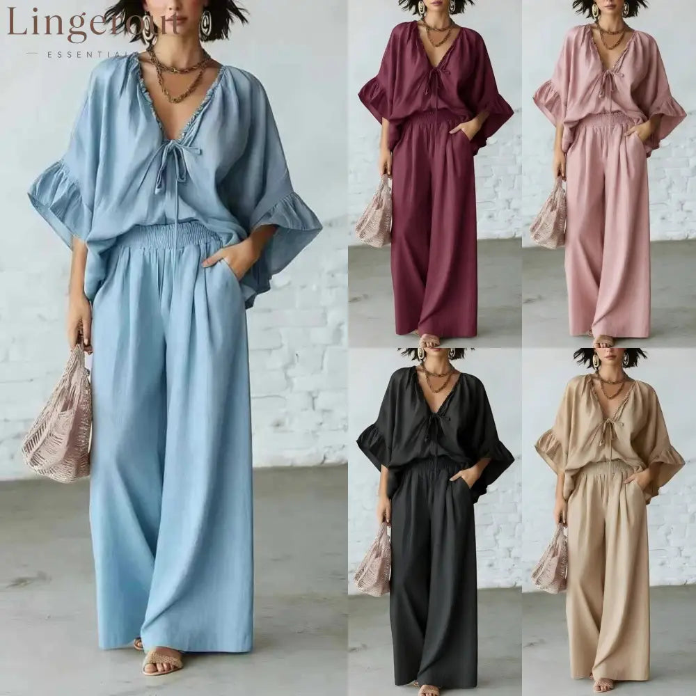 Linen Blend Vacation Two Piece Matching Set