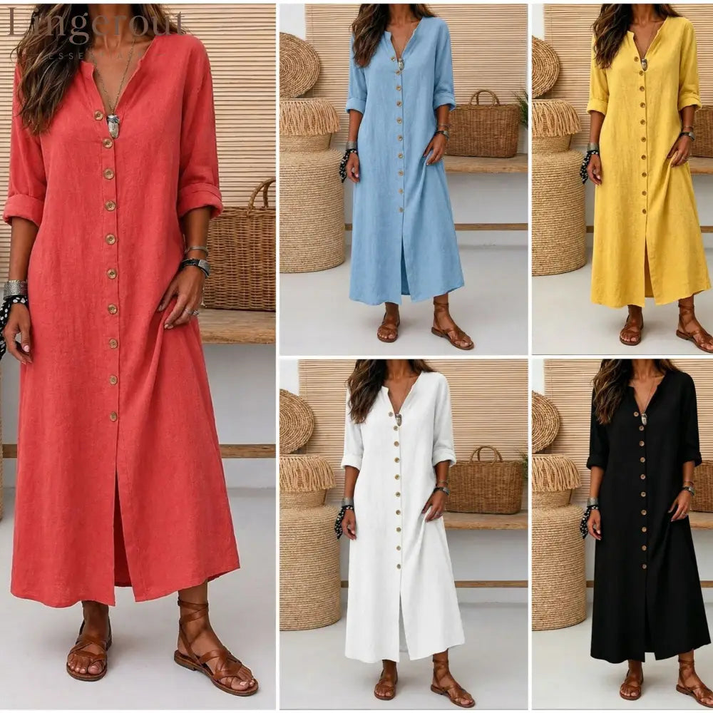 Linen Button-Down Maxi Dress