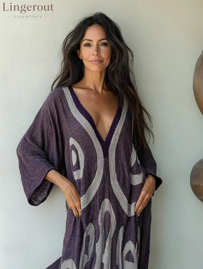 Linen Printed Kaftan Maxi Dress