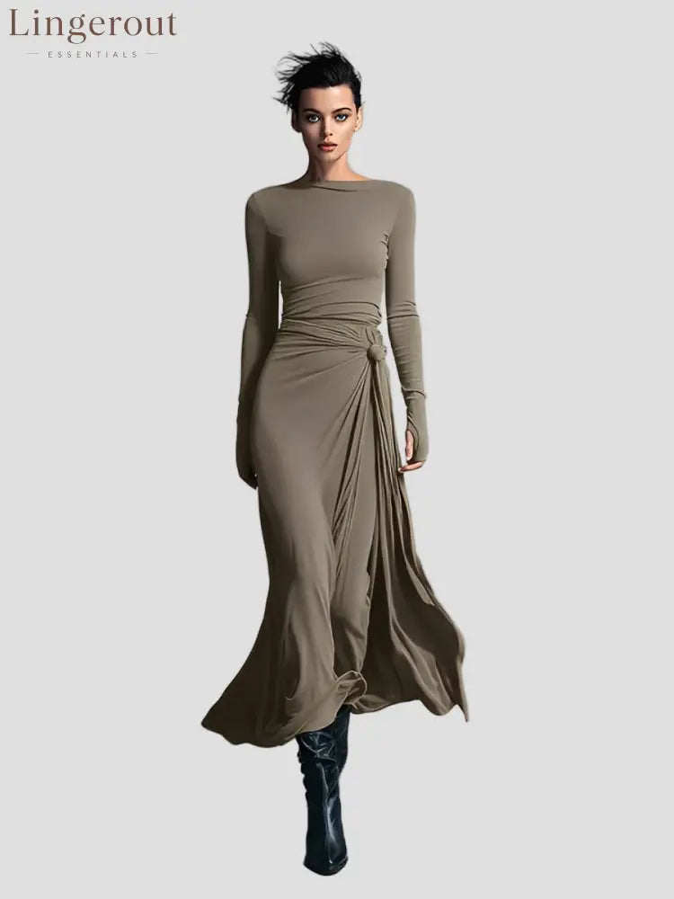Liora Wrap Maxi Dress - Khaki / S