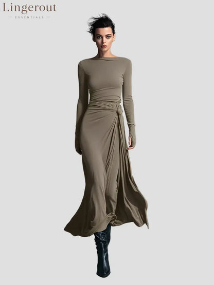 Liora Wrap Maxi Dress - Khaki / S