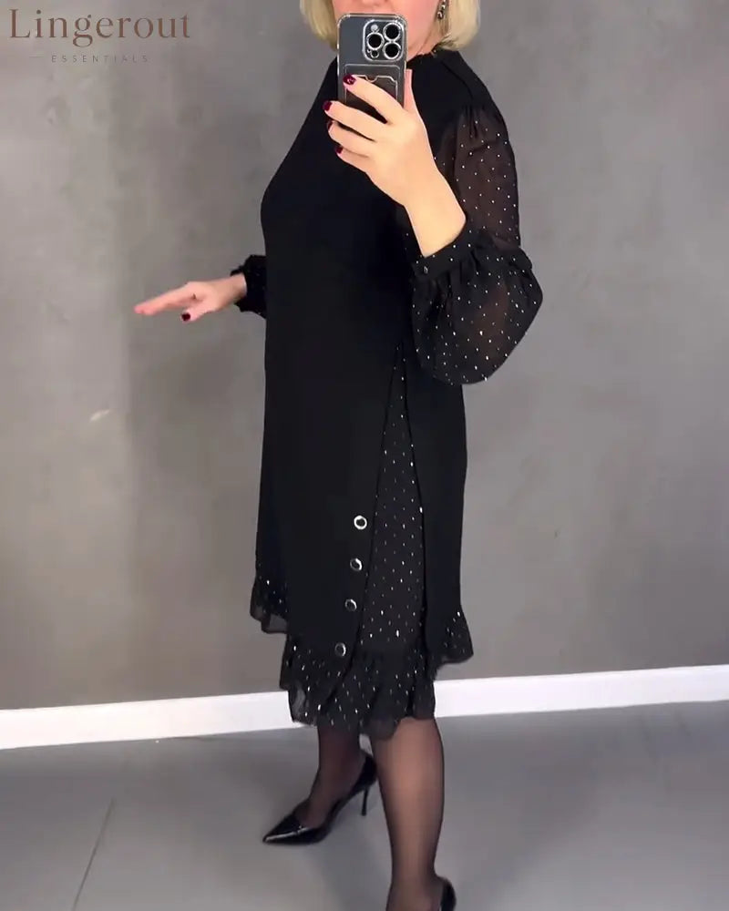 Long-sleeved polka dot dress