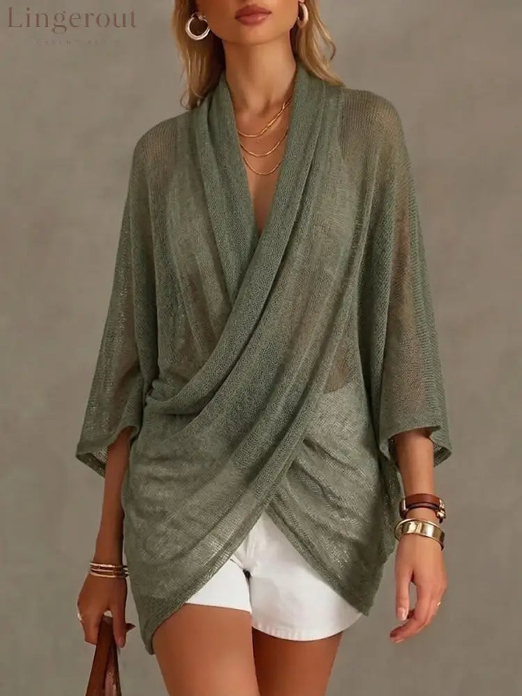 Loose Cozy And Lightweight Knitted Top - Green / S