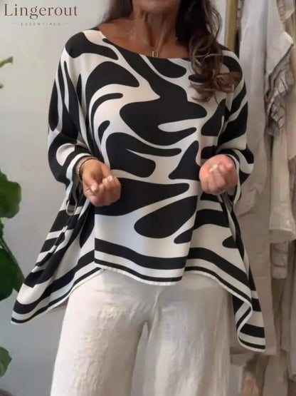 Loose-fitting Casual Printed Chiffon Top - Black / S