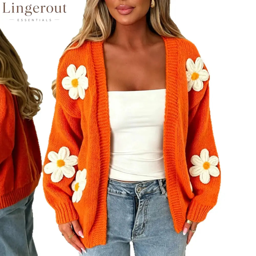 Sweet Big Flower Knitted Cardigan For Women Cross-Border Foreign Trade Autumn And Winter New Loose Handmade