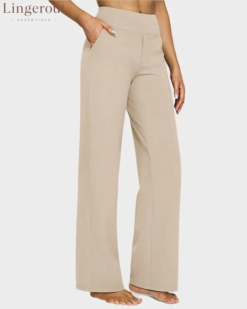 Loose High-Waist Business Wide-Leg Yoga Pants - Apricot / S