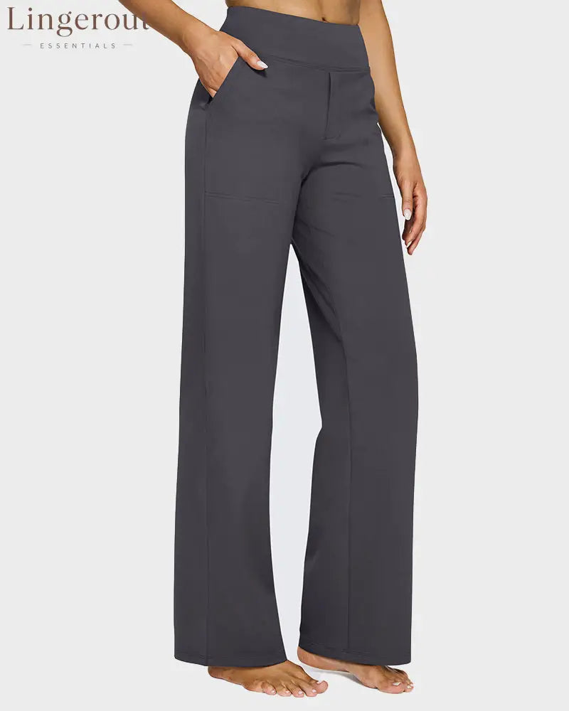 Loose High-Waist Business Wide-Leg Yoga Pants - Grey / S