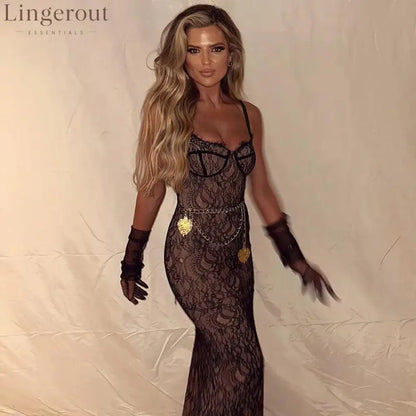 Lovely Lace Backless Black Maxi Dress