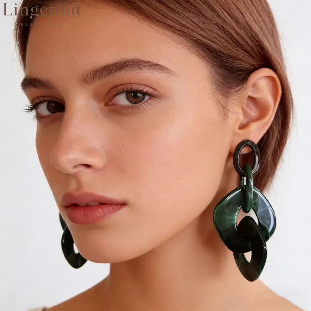 Marbled Resin Interlocked Chain Drop Earrings Oversized Chunky Link Statement Dangle Earrings
