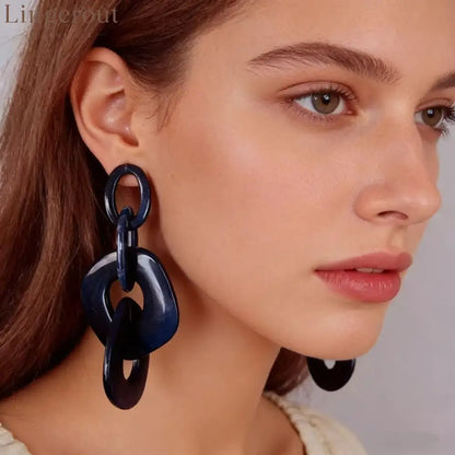 Marbled Resin Interlocked Chain Drop Earrings Oversized Chunky Link Statement Dangle Earrings