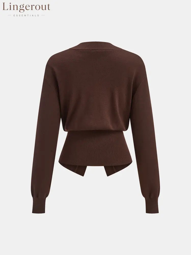 Metal Detail V-Neck Wool Blend Sweater