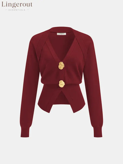 Metal Detail V-Neck Wool Blend Sweater