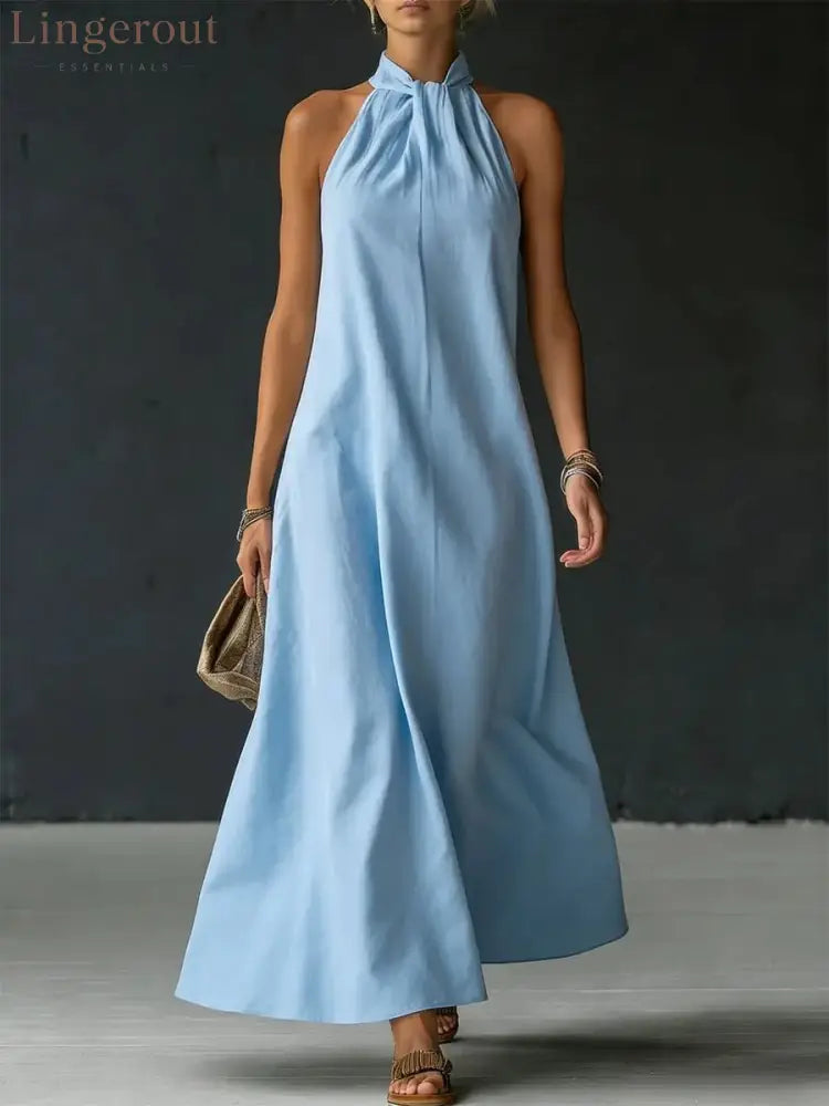 Minimalist & Elegant Halter Maxi Dress - Blue / XS