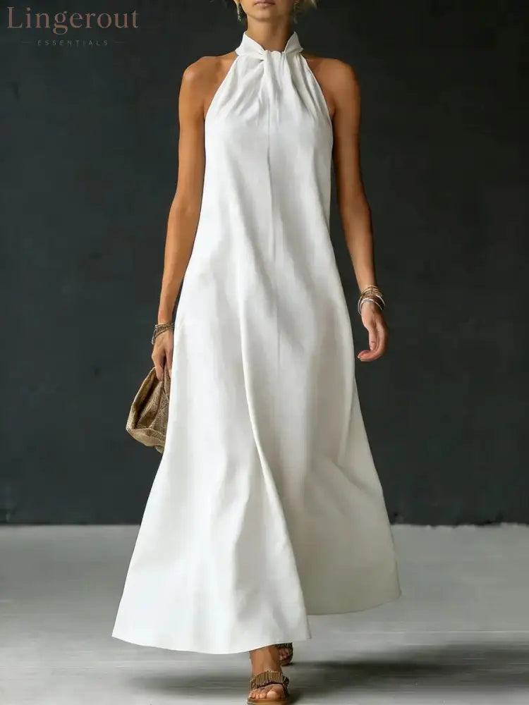 Minimalist & Elegant Halter Maxi Dress - White / XS
