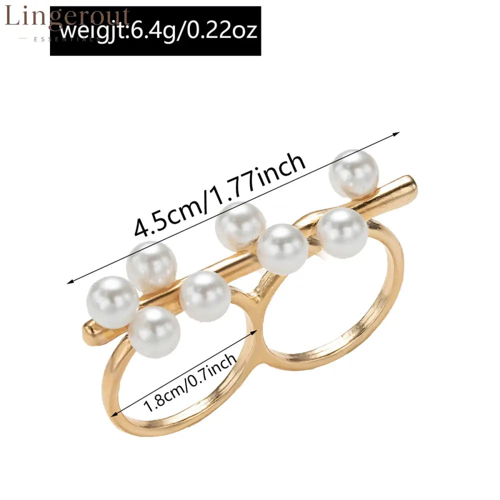 Minimalist Faux Pearl Stackable Ring Set 14K Gold Plated Open Statement Rings for Women