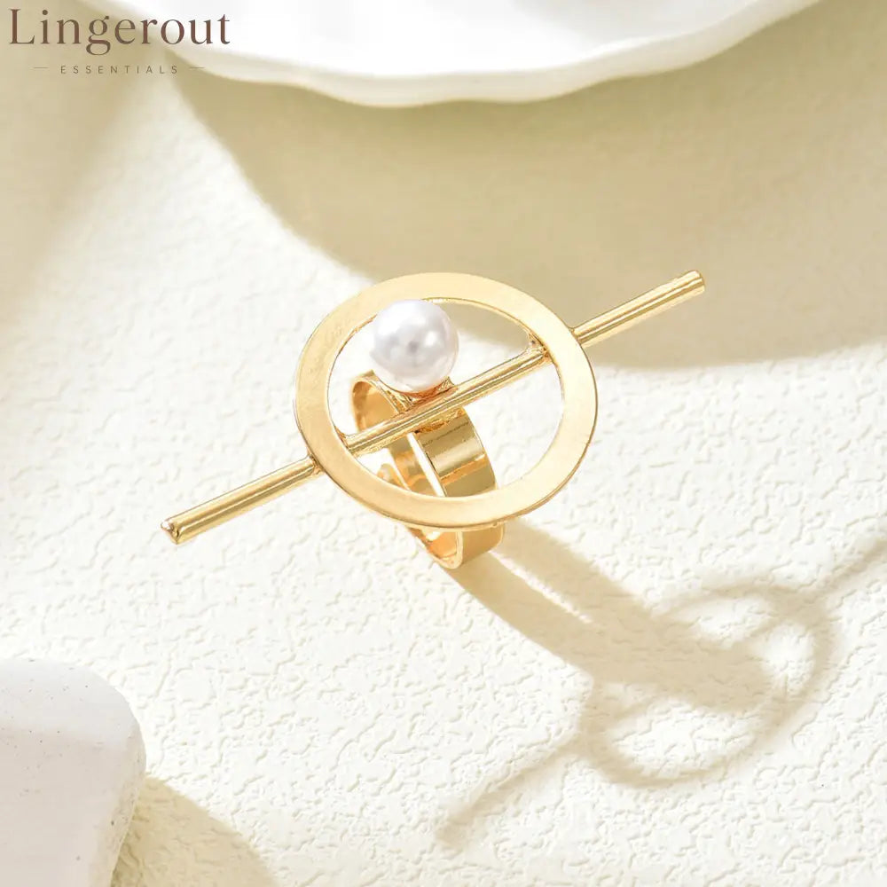 Minimalist Faux Pearl Stackable Ring Set 14K Gold Plated Open Statement Rings for Women - J4154B