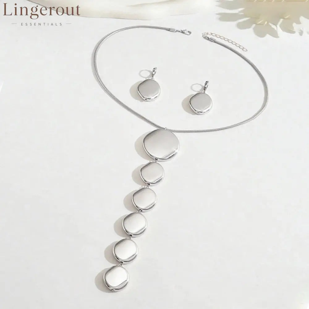 Minimalist Irregular Disc Jewelry Set | Drop Necklace & Hoop Earrings