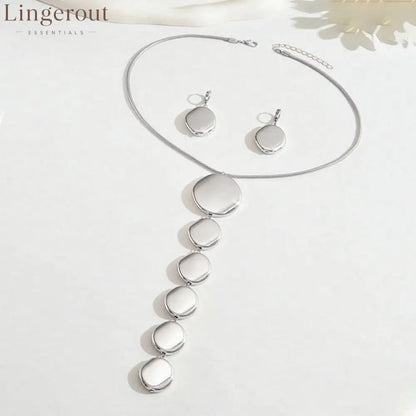 Minimalist Irregular Disc Jewelry Set | Drop Necklace & Hoop Earrings