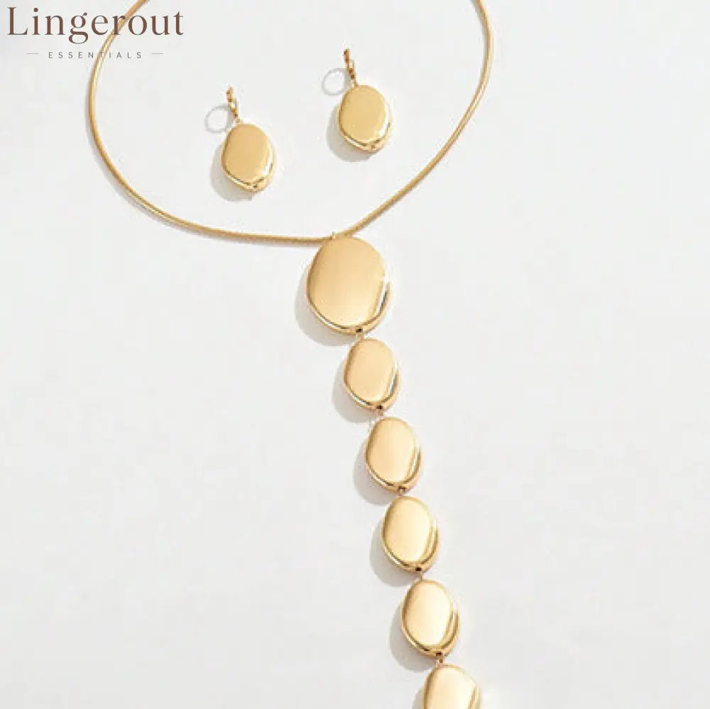 Minimalist Irregular Disc Jewelry Set | Drop Necklace & Hoop Earrings